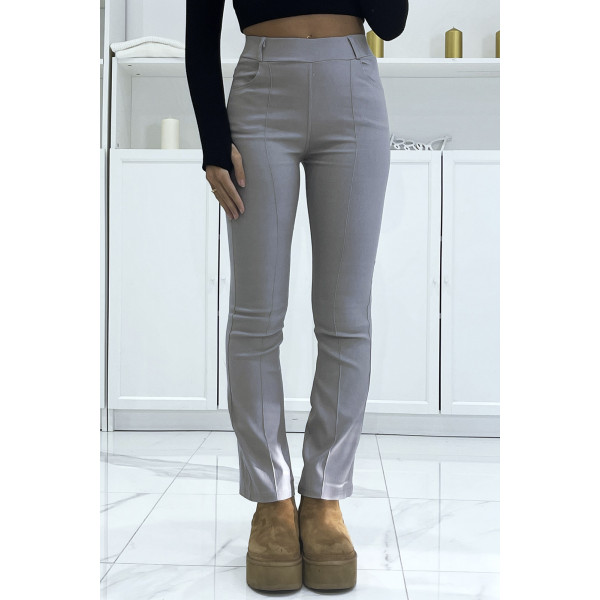 Jean slim gris extensible à taille haute évasé aux pieds - 4