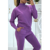 Ensemble d'hiver 3 pièces violet doudoune et jogging côteléStyle casual chic et cocooning - 2