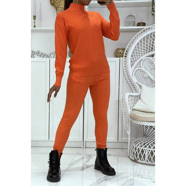 Ensemble d'hiver 3 pièces orange doudoune et jogging côteléStyle casual chic et cocooning - 1