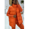 Ensemble d'hiver 3 pièces orange doudoune et jogging côteléStyle casual chic et cocooning - 3