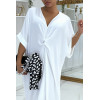 Longue robe tunique blanche over-size croisé devant - 4