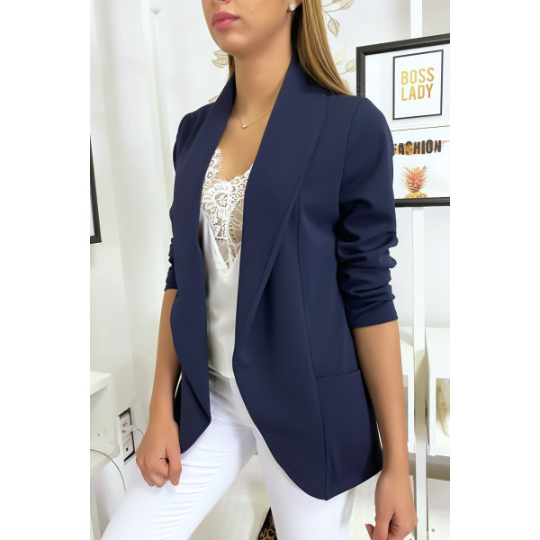 Veste Blazer marine col châle avec poches. Blazer femme 1526 - 1