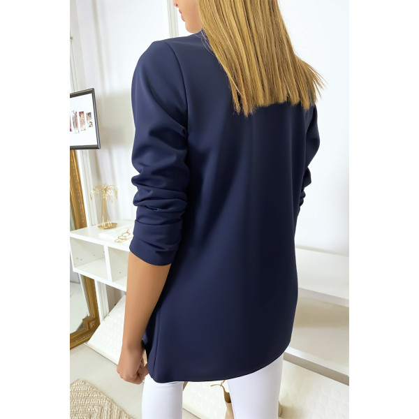 Veste Blazer marine col châle avec poches. Blazer femme 1526 - 4