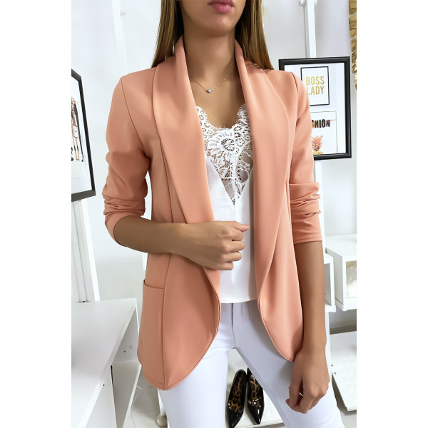 Veste Blazer rose col châle avec poches. Blazer femme 1526 - 2