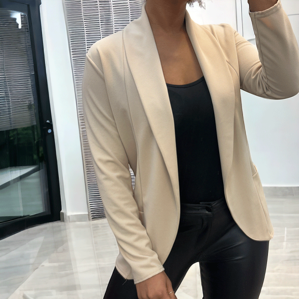 Veste Blazer beige col châle avec poches. Blazer femme 1526