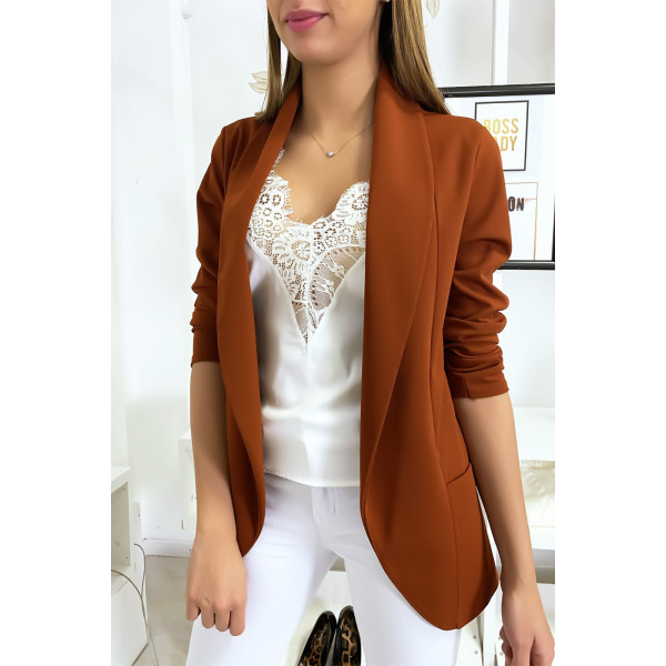 Veste Blazer cognac col châle avec poches. Blazer femme 1526 - 1