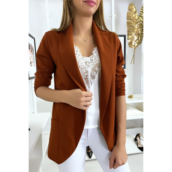 Veste Blazer cognac col châle avec poches. Blazer femme 1526 - 3