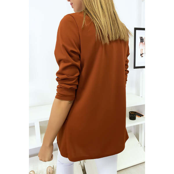 Veste Blazer cognac col châle avec poches. Blazer femme 1526 - 5