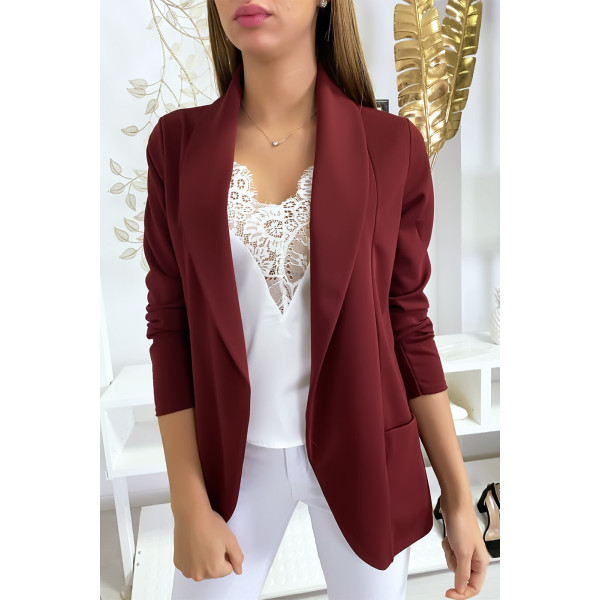 Veste Blazer bordeaux col châle avec poches. Blazer femme 1526 - 1