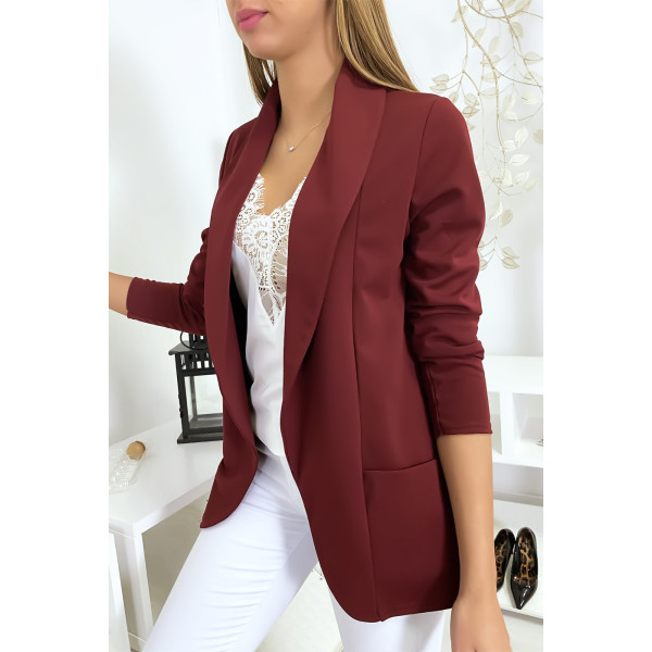 Veste Blazer bordeaux col châle avec poches. Blazer femme 1526 - 3