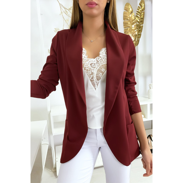 Veste Blazer bordeaux col châle avec poches. Blazer femme 1526 - 4