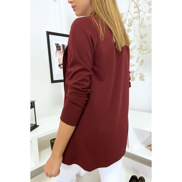 Veste Blazer bordeaux col châle avec poches. Blazer femme 1526 - 5