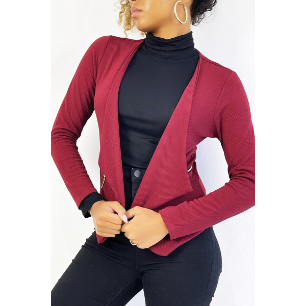 Blazer bordeaux col revers avec poches à zip. Blazer femme pas cher - 5