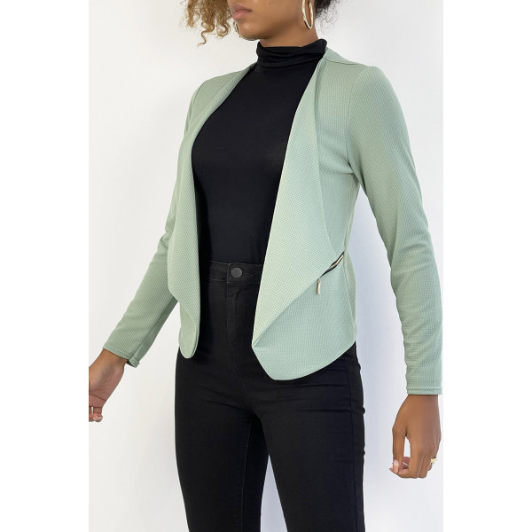 Blazer vert d'eau col revers avec poches à zip. Blazer femme pas cher - 2