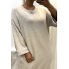 Longue robe pull over size col rond beige  - 1