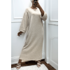 Longue robe pull over size col rond beige  - 4