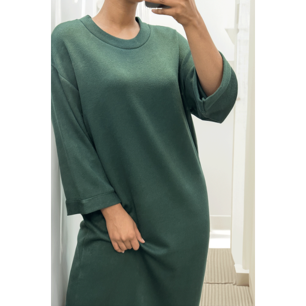 Longue robe pull over size col rond vert  - 1