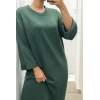 Longue robe pull over size col rond vert  - 1