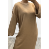 Longue robe pull over size col rond camel  - 1