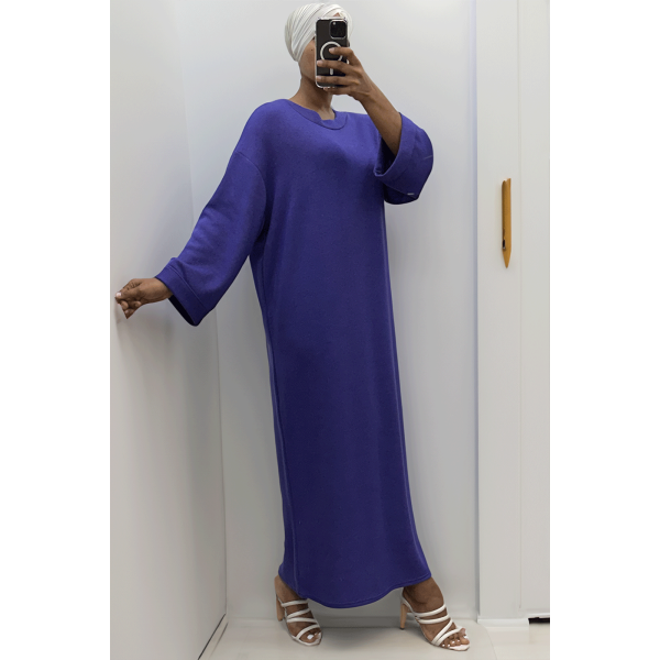 Longue robe pull over size col rond violet  - 2