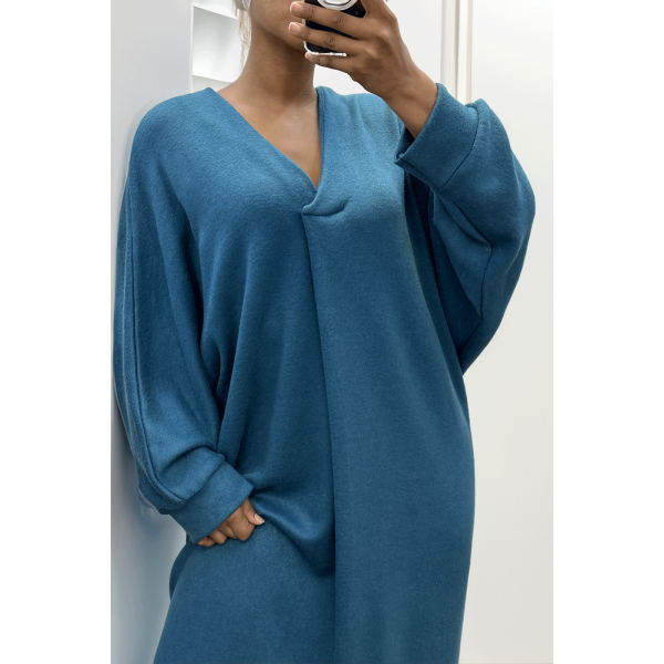 Longue robe pull over size col V canard  - 1