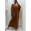 Longue robe pull over size col V cognac  - 2