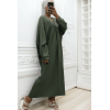 Longue robe pull over size col V kaki  - 1