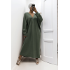 Longue robe pull over size col V kaki  - 4