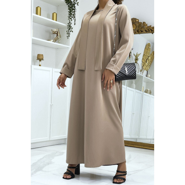 Longue abaya camel avec poches et ceinture - 1