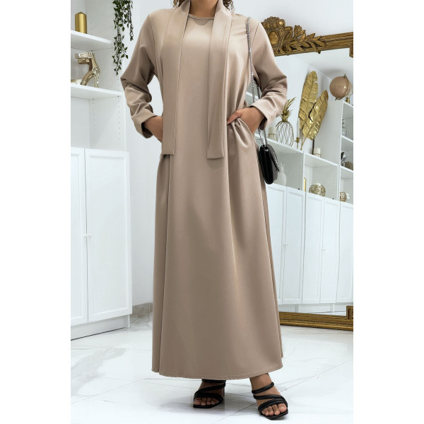 Longue abaya camel avec poches et ceinture - 2