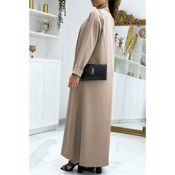 Longue abaya camel avec poches et ceinture - 3