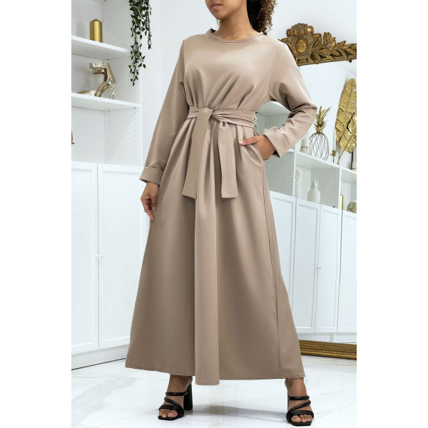 Longue abaya camel avec poches et ceinture - 4