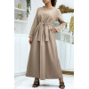 Longue abaya camel avec poches et ceinture - 4