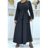 Longue abaya noire avec poches et ceinture - 1