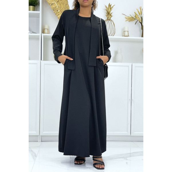 Longue abaya noire avec poches et ceinture - 3