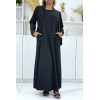 Longue abaya noire avec poches et ceinture - 3