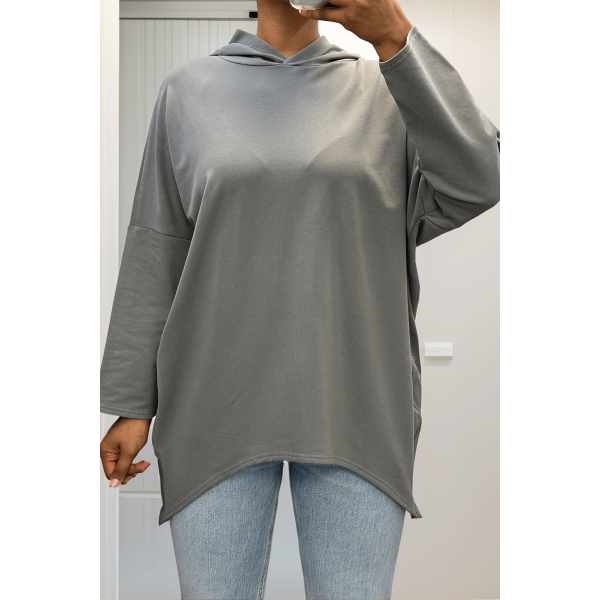 Sweat anthracite à capuche style asymétrique et loose avec fermeture sur le côté - 6