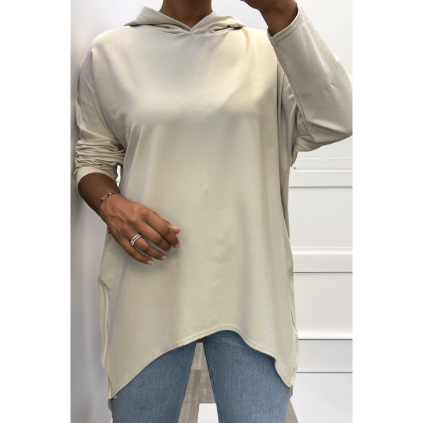 Sweat beige à capuche style asymétrique et loose avec fermeture sur le côté - 3