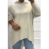 Sweat beige à capuche style asymétrique et loose avec fermeture sur le côté - 3