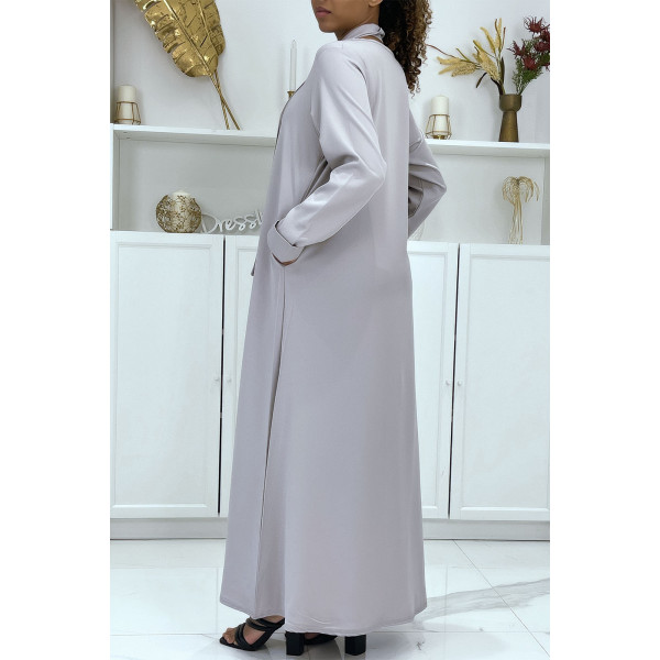 Longue abaya grise avec poches et ceinture - 1