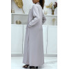 Longue abaya grise avec poches et ceinture - 1