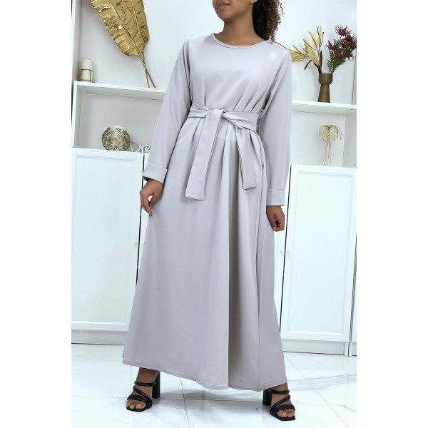 Longue abaya grise avec poches et ceinture - 2