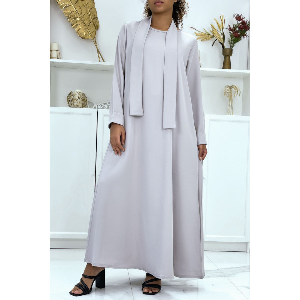 Longue abaya grise avec poches et ceinture - 4