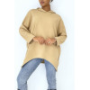 Sweat camel à capuche style asymétrique et loose avec fermeture sur le côté - 1