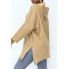 Sweat camel à capuche style asymétrique et loose avec fermeture sur le côté - 3