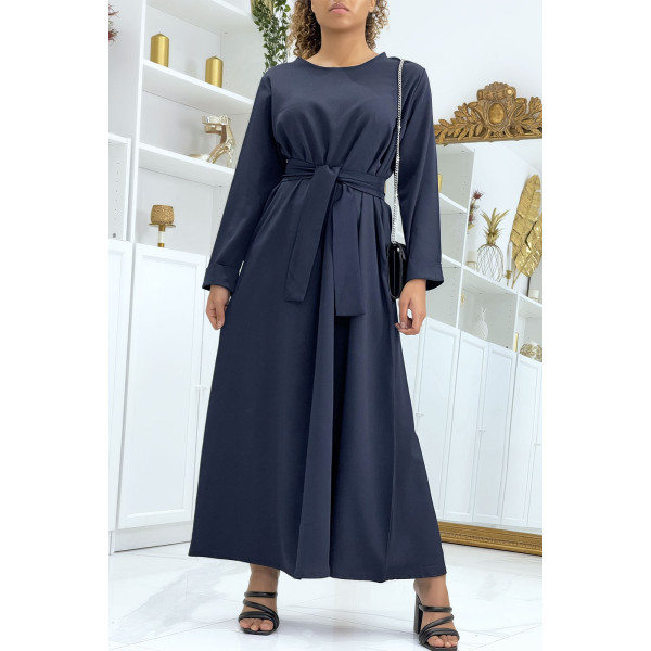 Longue abaya marine avec poches et ceinture - 4