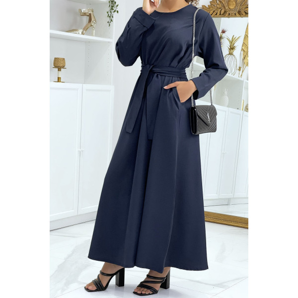 Longue abaya marine avec poches et ceinture - 5