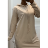 Longue robe sweat abaya beige à capuche - 4