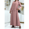 Longue abaya rose avec poches et ceinture - 2