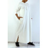 Longue robe sweat abaya blanche à capuche - 3